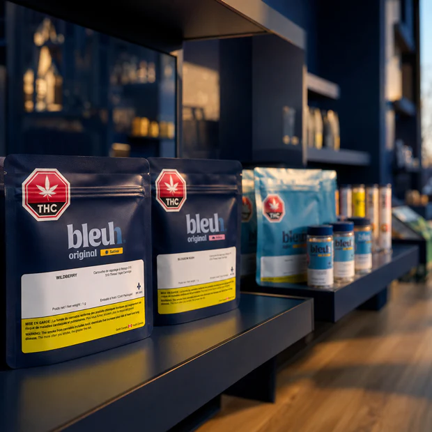 Produits Bleuh présentés en boutique