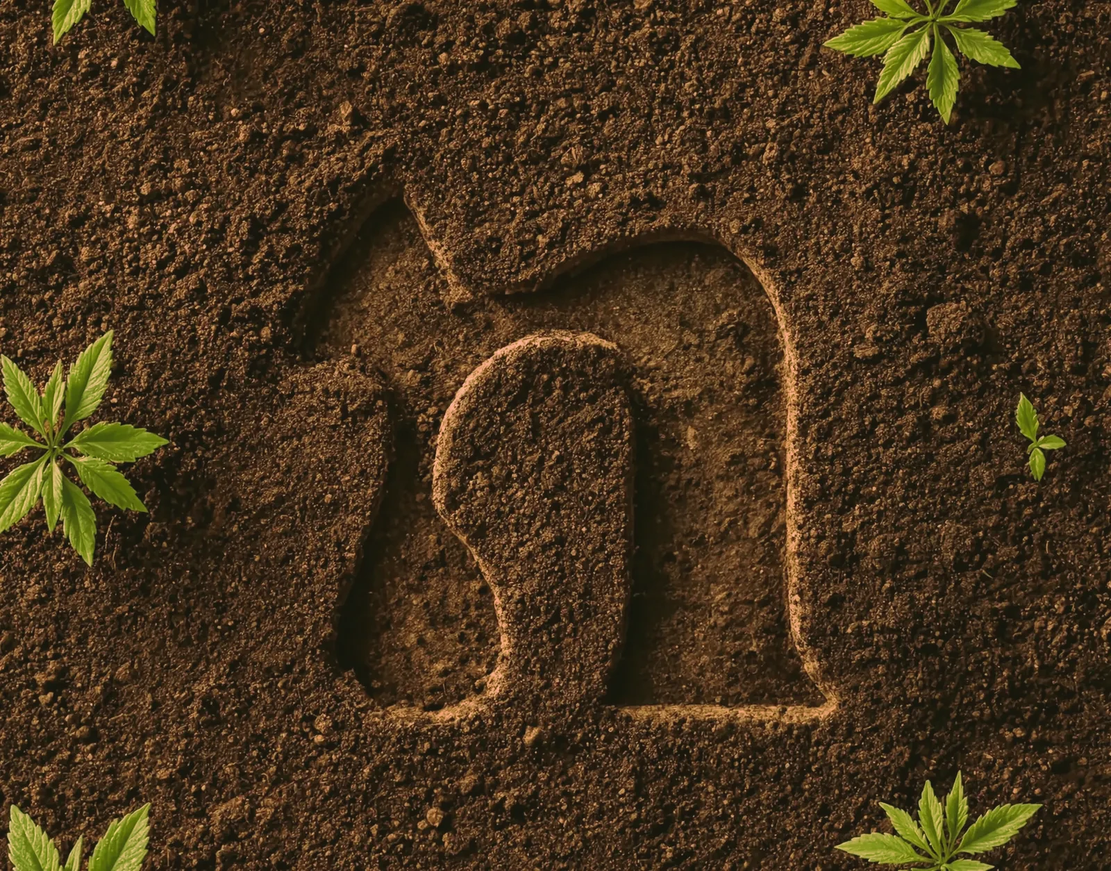 El logo de Chanv trazado en la tierra, rodeado de plantas jóvenes